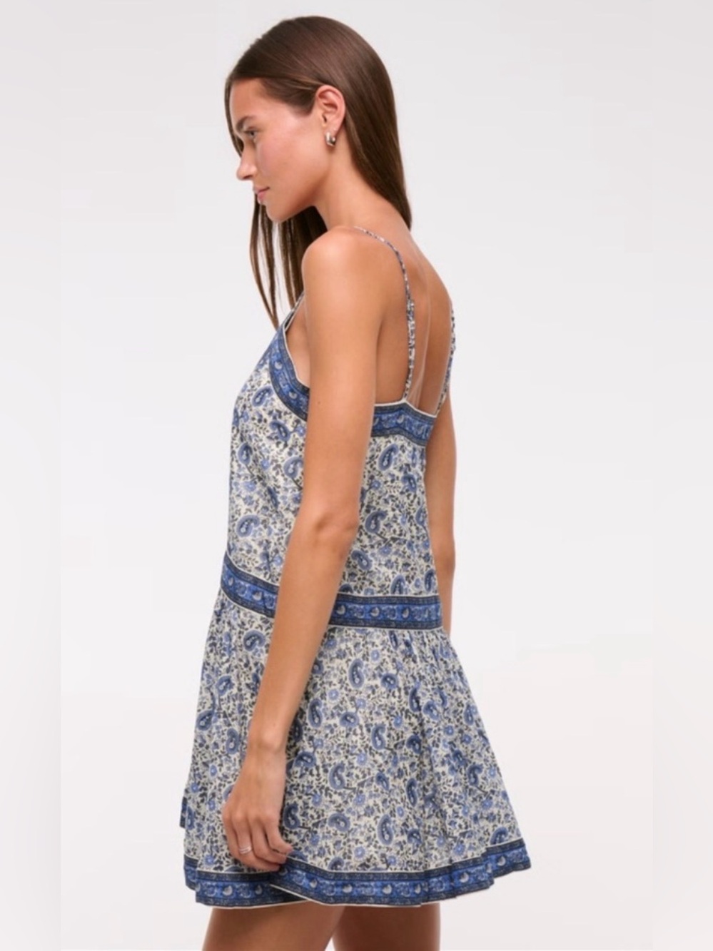 Abercrombie & Fitch Cream Lightweight Skort Dress with Blue Paisley Trim - Picture 3 of 6